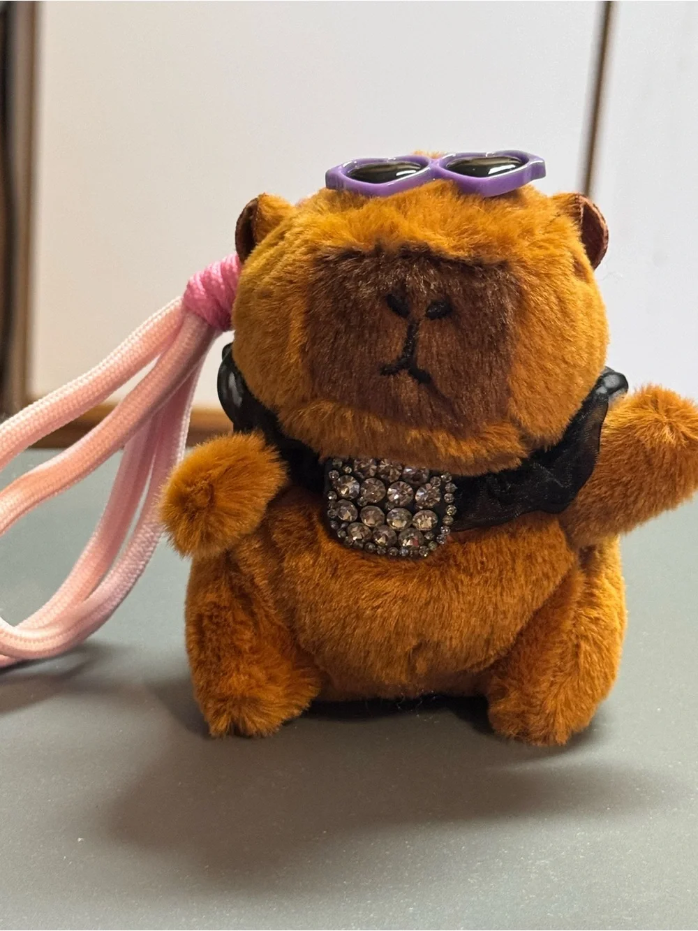 Plush Capybara Bag Charm Keychain Purple Sunglasses Rhinestone Collar NIP